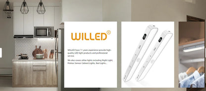 WILLED  Motion Sensor Cabinet Light Battery Display 60 LED Touch Light Bar Wireless Rechargeable Battery Night Light