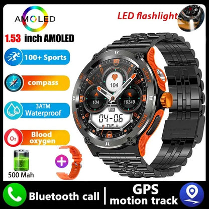 2024 New For Huawei Xiaomi AMOLED Smart Watch Men Rugged Military Bluetooth Call GPS Track 500Mah 3ATM Waterproof Smartwatch