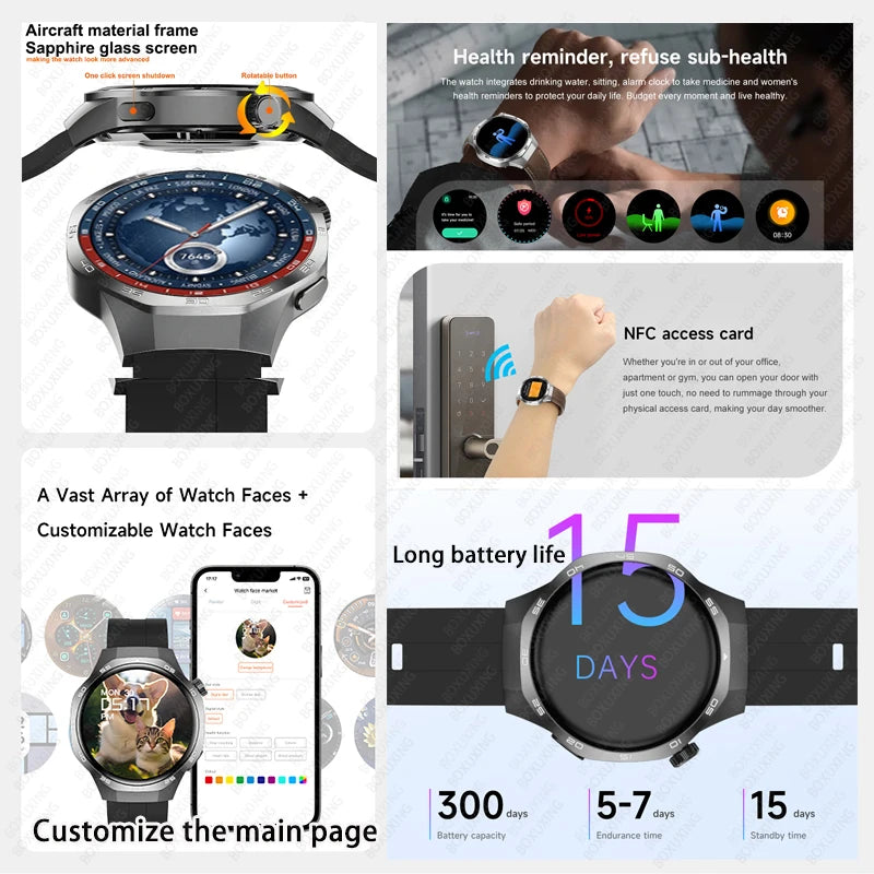 For Huawei Xiaomi GPS NFC Smart Watch Men GT5 Pro AMOLED HD Screen Heart Rate Bluetooth Call IP68 Waterproof SmartWatch 2025 New