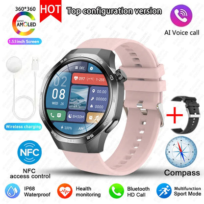 For Huawei Xiaomi GPS NFC Smart Watch Men GT5 Pro AMOLED HD Screen Heart Rate Bluetooth Call IP68 Waterproof SmartWatch 2025 New