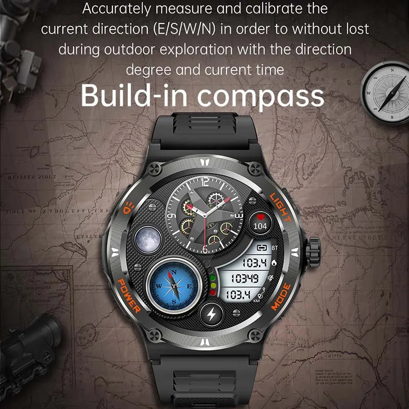 2024 New For Huawei Xiaomi AMOLED Smart Watch Men Rugged Military Bluetooth Call GPS Track 500Mah 3ATM Waterproof Smartwatch