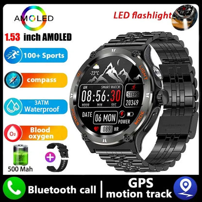 2024 New For Huawei Xiaomi AMOLED Smart Watch Men Rugged Military Bluetooth Call GPS Track 500Mah 3ATM Waterproof Smartwatch