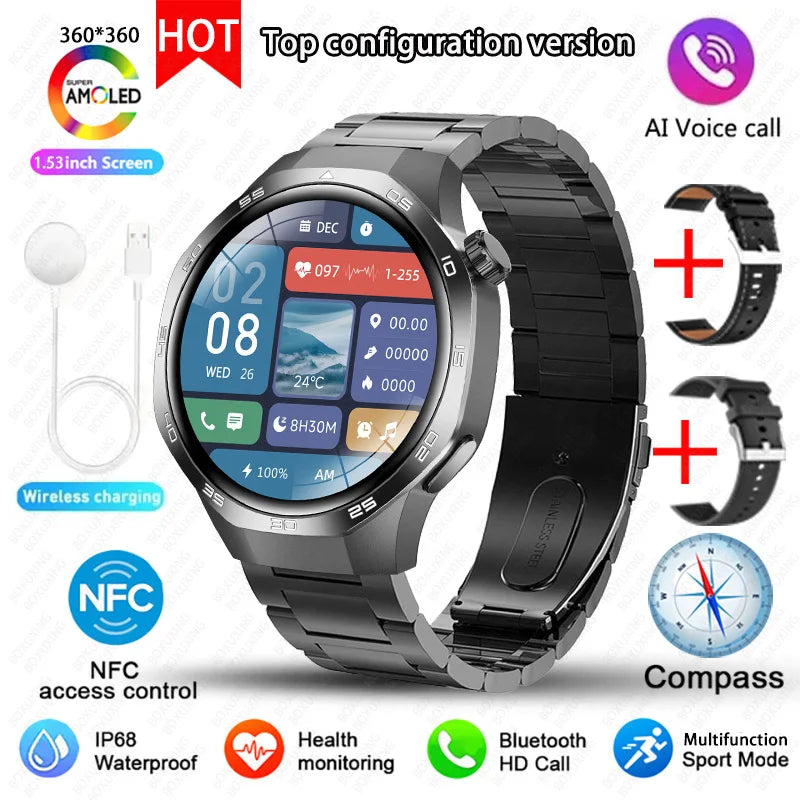 For Huawei Xiaomi GPS NFC Smart Watch Men GT5 Pro AMOLED HD Screen Heart Rate Bluetooth Call IP68 Waterproof SmartWatch 2025 New