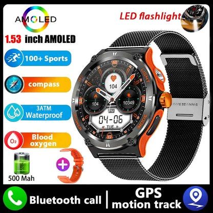 2024 New For Huawei Xiaomi AMOLED Smart Watch Men Rugged Military Bluetooth Call GPS Track 500Mah 3ATM Waterproof Smartwatch