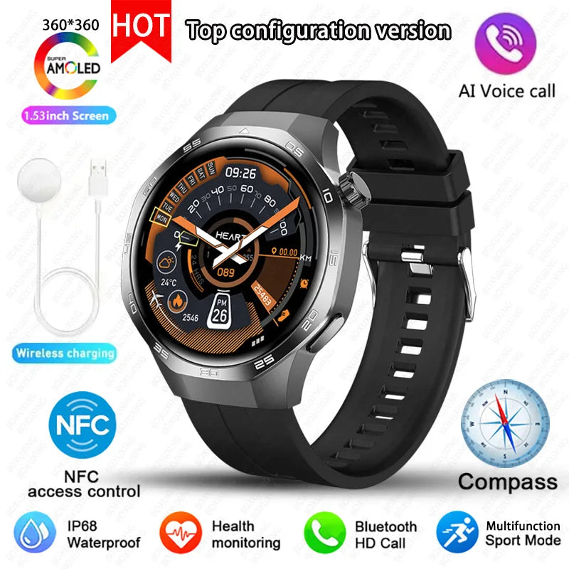 For Huawei Xiaomi GPS NFC Smart Watch Men GT5 Pro AMOLED HD Screen Heart Rate Bluetooth Call IP68 Waterproof SmartWatch 2025 New