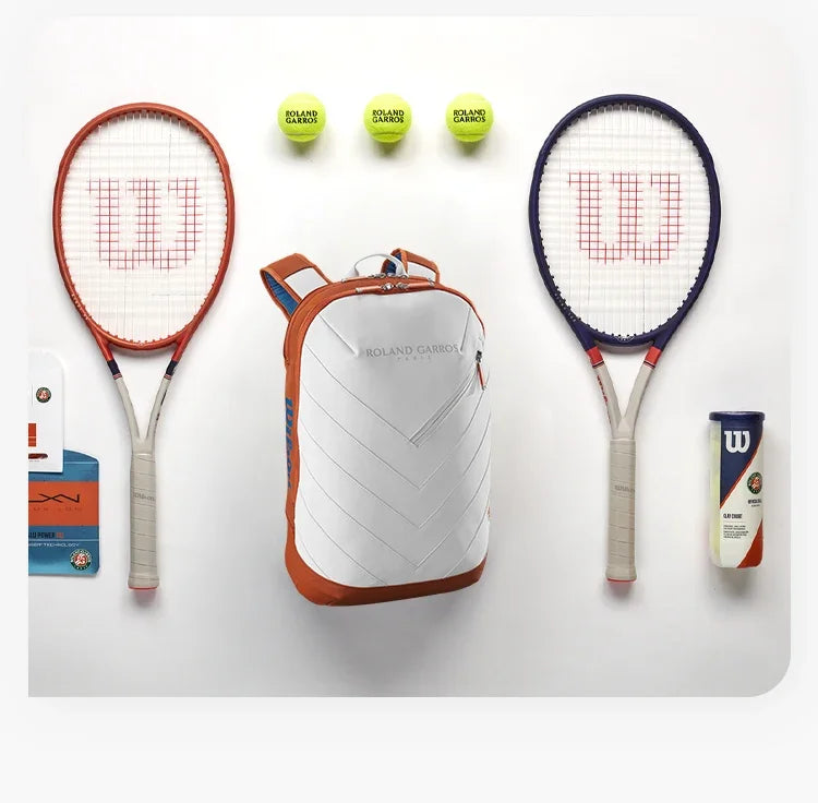 Wilson 2024 French Open Super Tour Soft Leather Tennis Racket Backpack 2PK Streamlined Tennis Bag With Thermoguard Ecru White