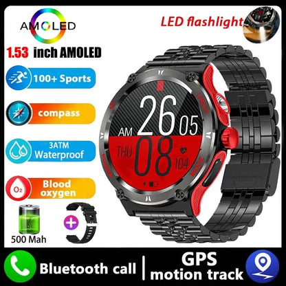 2024 New For Huawei Xiaomi AMOLED Smart Watch Men Rugged Military Bluetooth Call GPS Track 500Mah 3ATM Waterproof Smartwatch