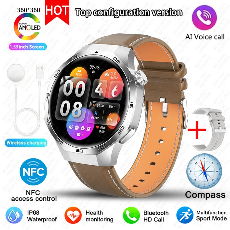 For Huawei Xiaomi GPS NFC Smart Watch Men GT5 Pro AMOLED HD Screen Heart Rate Bluetooth Call IP68 Waterproof SmartWatch 2025 New