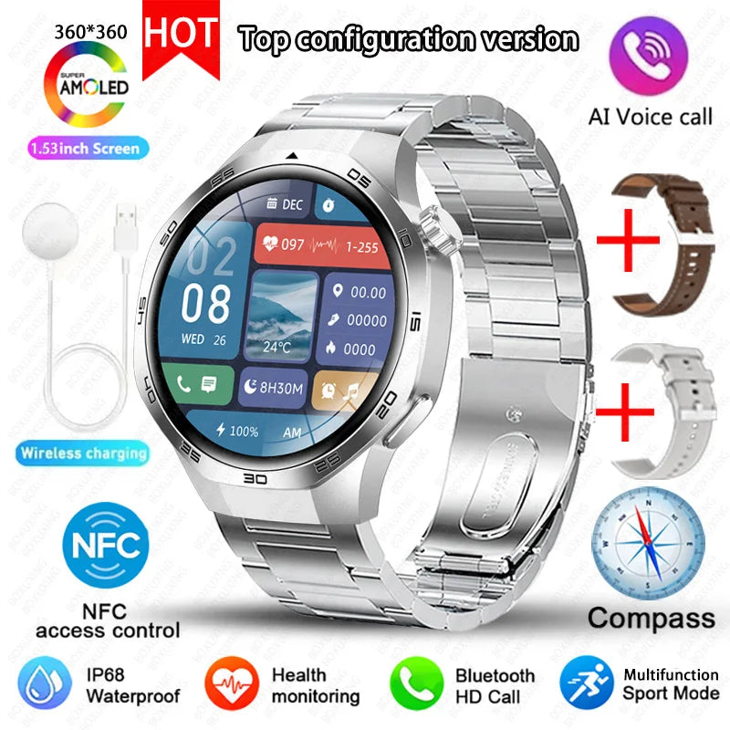 For Huawei Xiaomi GPS NFC Smart Watch Men GT5 Pro AMOLED HD Screen Heart Rate Bluetooth Call IP68 Waterproof SmartWatch 2025 New