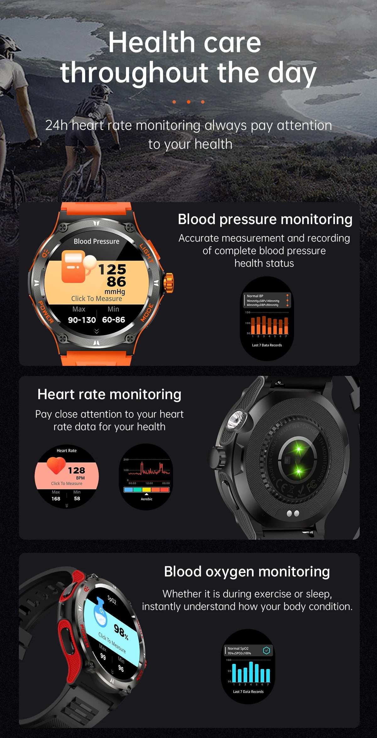 2024 New For Huawei Xiaomi AMOLED Smart Watch Men Rugged Military Bluetooth Call GPS Track 500Mah 3ATM Waterproof Smartwatch