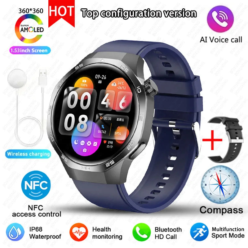 For Huawei Xiaomi GPS NFC Smart Watch Men GT5 Pro AMOLED HD Screen Heart Rate Bluetooth Call IP68 Waterproof SmartWatch 2025 New