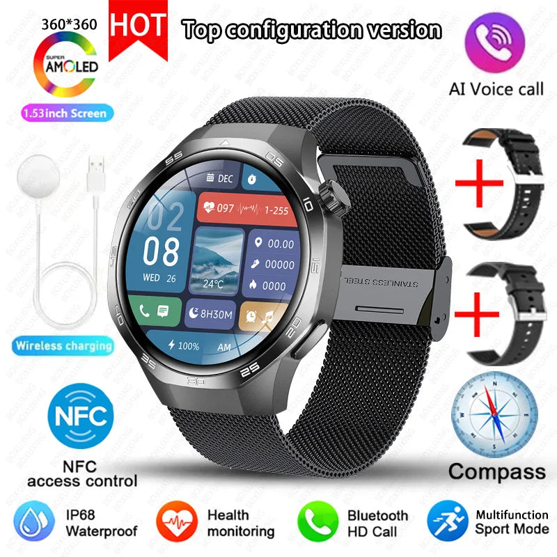 For Huawei Xiaomi GPS NFC Smart Watch Men GT5 Pro AMOLED HD Screen Heart Rate Bluetooth Call IP68 Waterproof SmartWatch 2025 New