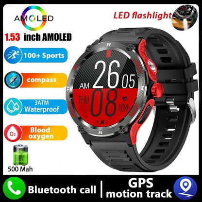 2024 New For Huawei Xiaomi AMOLED Smart Watch Men Rugged Military Bluetooth Call GPS Track 500Mah 3ATM Waterproof Smartwatch