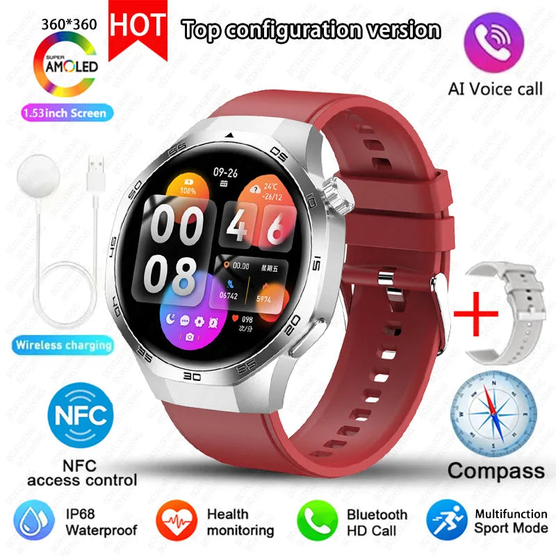 For Huawei Xiaomi GPS NFC Smart Watch Men GT5 Pro AMOLED HD Screen Heart Rate Bluetooth Call IP68 Waterproof SmartWatch 2025 New