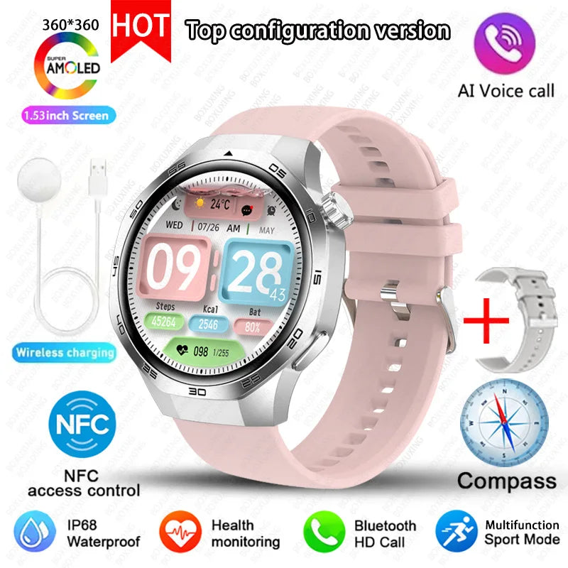 For Huawei Xiaomi GPS NFC Smart Watch Men GT5 Pro AMOLED HD Screen Heart Rate Bluetooth Call IP68 Waterproof SmartWatch 2025 New